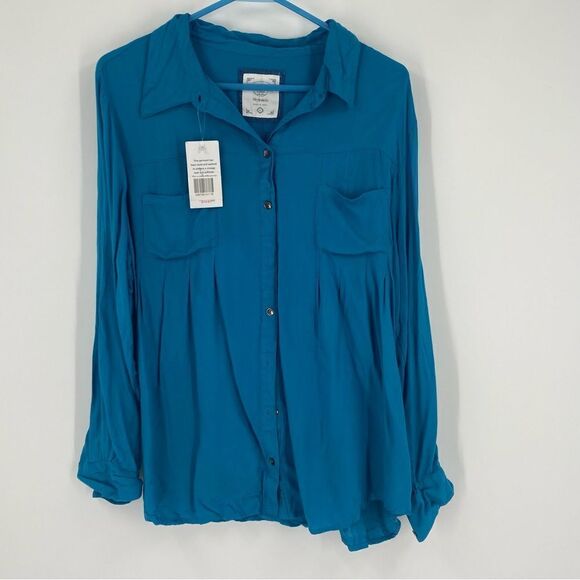 Style & Co Women’s Tail Blue Button Front Blouse size L - Picture 1 of 3